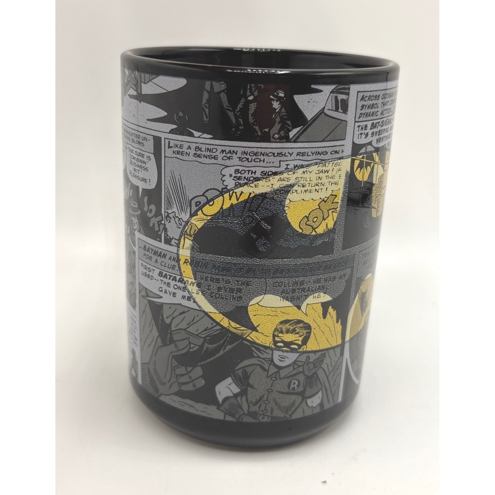 DC Comics Batman Vintage Comic Strip Black Ceramic Coffee Mug Bat-Signal Robin